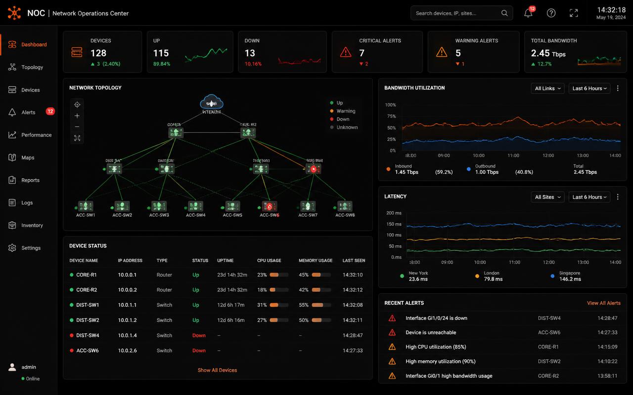 Network Operations Center — interface do sistema CYBERDROMO
